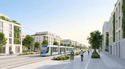 Obraz premium Sustainable winter family traditions celebrating green transportation in urban settings