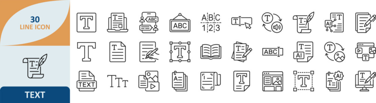 Text editor and typography linear icon set for document formatting with typography document formatting paragraph interface underline alignment keyboard software processing