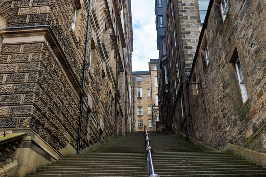 Stone stairway Warristone close, between buildings, Edinburgh