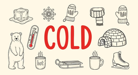 Fototapeta premium Winter cold weather concept illustration.
