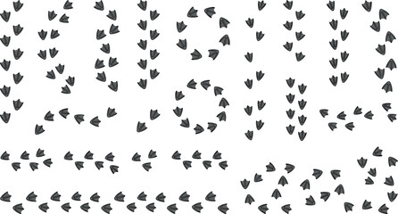 Black silhouette webbed paw print track set displaying paths steps and routes of water birds goose or swan for wildlife design © MstYasmin