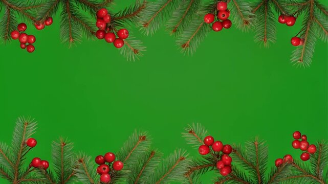Festive Fir Garland with Red Berries in Soft Natural Light with Copy Space for Holiday Greetings