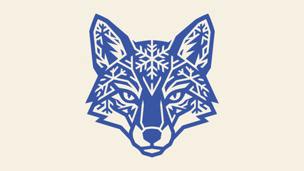 Stylized fox head vector graphic with snowflake patterns and geometric lines for winter branding © Sahabat
