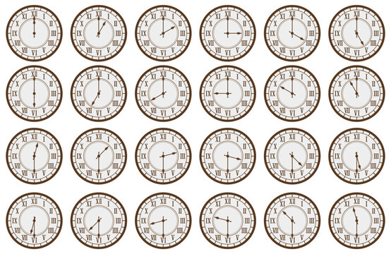 4が違う表記の高級時計をイメージしたローマ数字の0分と30分表示のアイコンイラストセット