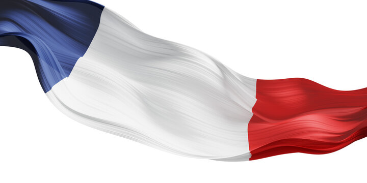 France flag ribbon sheer pleated chiffon fabric flowing isolated on transparent background for Bastille day banner 3D render