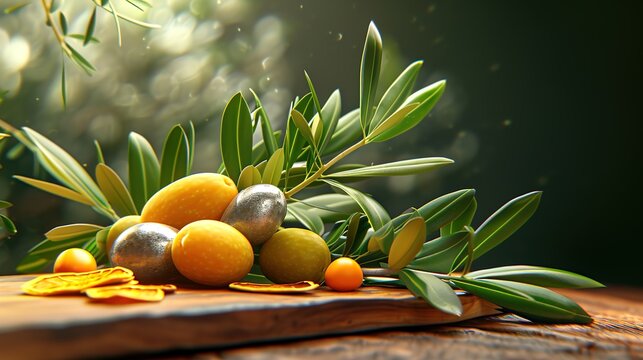 Fresh and Dried Organic Oleaster Fruit with Silver Leaves