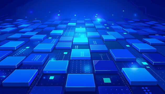 Blue digital binary code data stream with glowing green numbers, abstract technology background