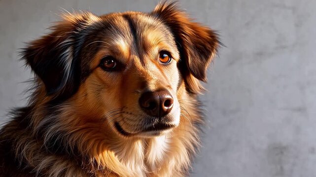 Closeup of a brown and black dog
