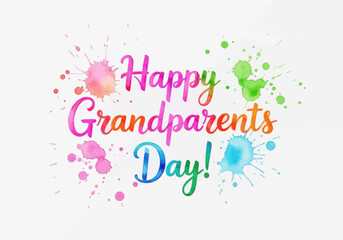 Fototapeta premium Happy grandparents day watercolor lettering