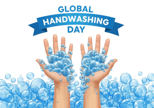 Global handwashing day illustration with soapy hands