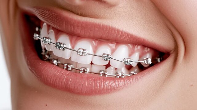 Crowded Teeth with Braces Close-Up Front View