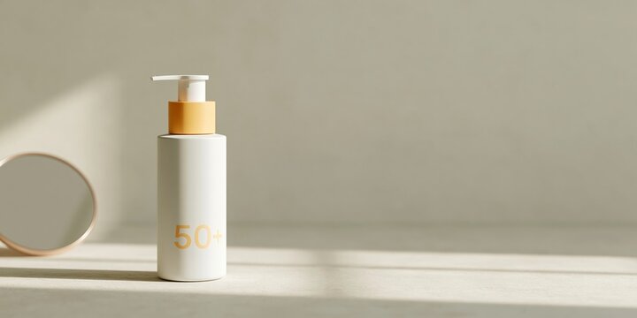 Sunscreen lotion bottle with SPF 50 plus