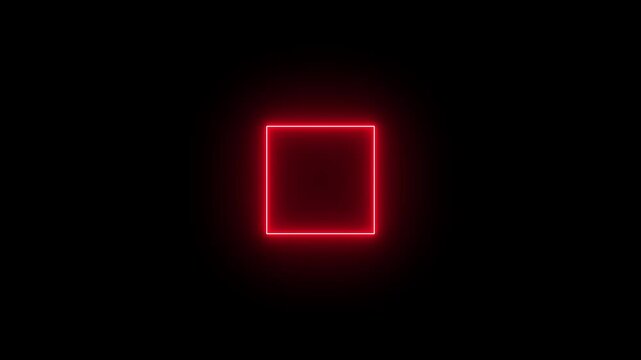Glowing neon square frame animation. Red color neon box icon. Neon Figure On Black Background. 4k regulation video.