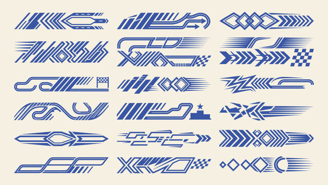 Vector racing car decals and speed stripe graphics for vehicle body customization