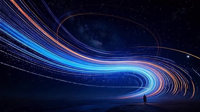 Person standing under colorful cosmic light