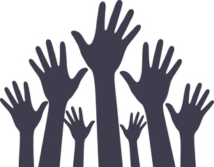 Fototapeta premium Raised hands silhouette against a white background vector illustration