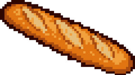 Fototapeta premium Pixel Art Baguette Bread Loaf Isolated on White.