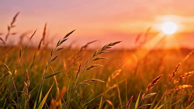 Sunset over grassy field