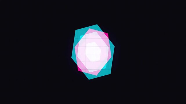 Modern abstract colorful hexagonal icon moving on a dark background