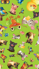 Obraz premium Seamless Vector Pattern with Cute Cartoon Farm and Wildlife Animals