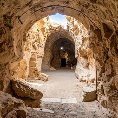 Fototapeta premium Ancient sandstone tunnel leading into darkness