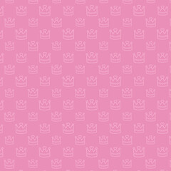 Seamless pink princess crown pattern with heart details. Cute royal repeating design for girls, baby shower, nursery decor, fabric, wallpaper, wrapping paper and stationery. © MedReda