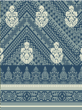 Floral and geometric chevron pattern with ornate border