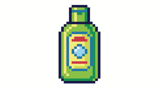 Pixel Art Green Bottle with Label.
