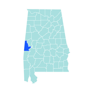 Sumter County highlighted in blue on Alabama state map with blue theme