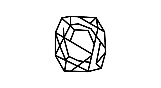 Geometric faceted gemstone line art icon on white background