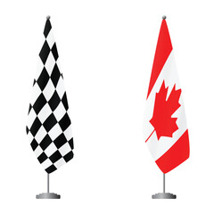 Obraz premium Checkered and Canada flags on flagpoles for official ceremonies and meetings, transparent background vector