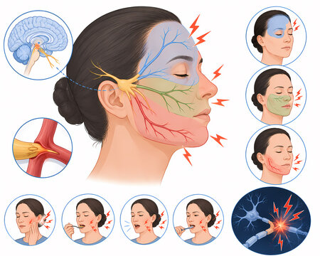 Trigeminal neuralgia facial pain nerve illustration