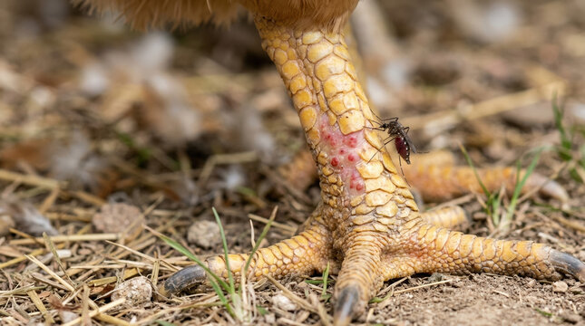 Close up of a chicken leg with a mosquito emphasizing the potential risk of dengue virus spread