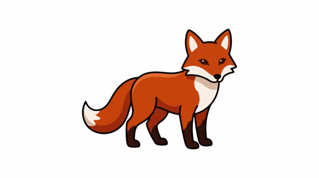 A cartoon illustration of a red fox with white chest and tail tip