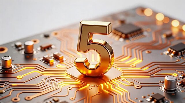 Golden number five on circuit board
