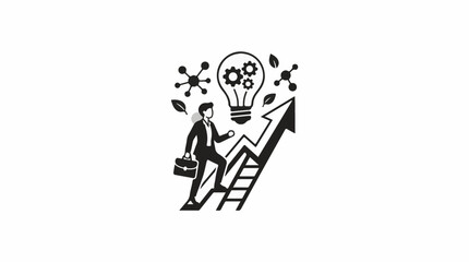 Naklejka premium A man in a suit climbs a staircase under a lightbulb with gears