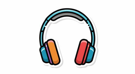 Fototapeta premium Colorful headphones with blue headband and red orange and purple ear cushions