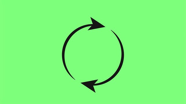 Circular Arrows Icon: A simple graphic representation of two black circular arrows in constant motion against a vibrant light green background, symbolizing continuity and refresh.