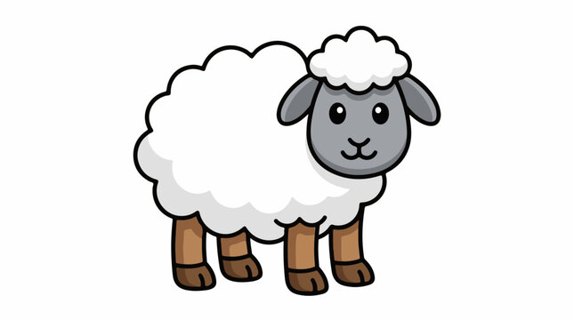 A cartoon illustration of a sheep with fluffy white wool and brown legs