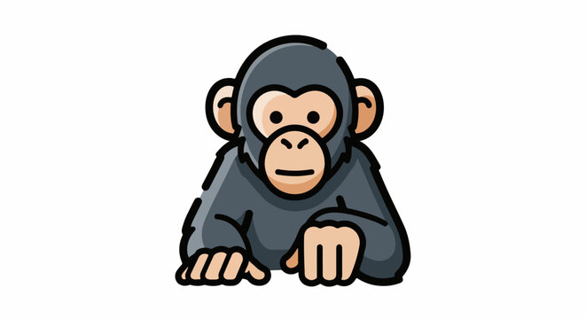 A cartoon monkey with a gray fur and light skin face peeking over a surface