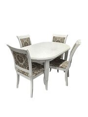 Fototapeta premium Modern wooden dining table and chairs set on white background