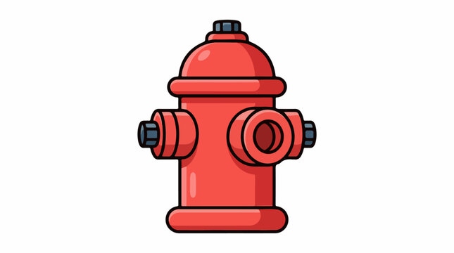 A red fire hydrant with two side outlets and a black knob on top