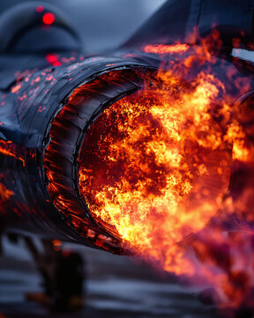 A fiery jet engine blasts flames on the runway during a dramatic event.