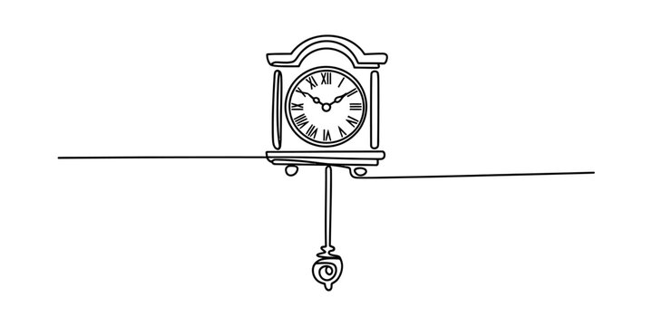 Continuous single line drawing of a classic grandfather clock with a swinging pendulum