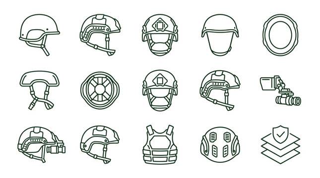 Military gear icons with helmets and vests