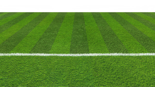 Empty striped soccer, football field texture. Green grass texture - well-groomed turf in the garden or soccer stadium