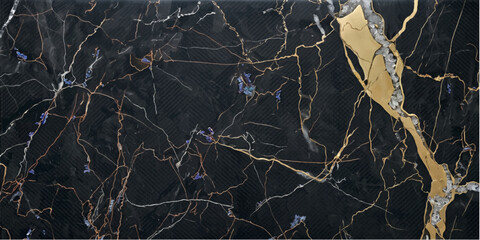 Luxurious black marble with striking veins of gold and white, showcasing a rich, sophisticated texture and natural pattern for elegant design. © Julya