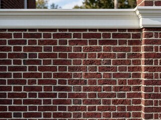 Red Brick Wall Background with White Architectural Moulding Trim © Mechkour