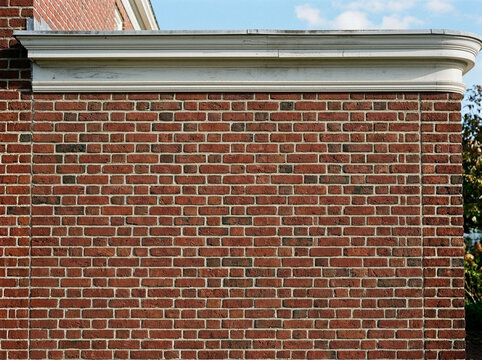 Traditional Red Brick Wall with White Architectural Cornice