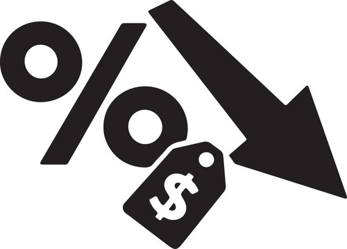 Discount downward arrow icon vector design for price reduction, sale promotion and retail offers.